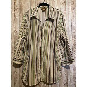 Women's Notations Button Long Sleeve Stretch Striped Shirt Blouse Size 3X